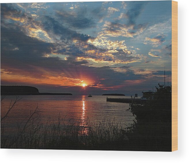 Sunset Wood Print featuring the photograph Eagle Harbor Summer Sunset by David T Wilkinson
