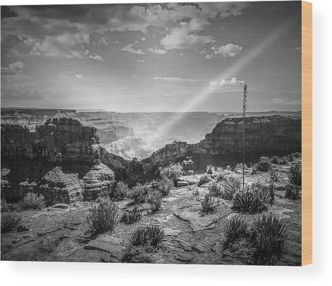 Canyon Eagle Grand Rim Rock The West Abyss Altitude Awesome Bluffs Breathtaking Chasm Cliffs Elevation Escarpment Face Formations Formidable High Black & White Wood Print featuring the digital art Eagle Rock, Grand Canyon in Black and White by Pheasant Run Gallery