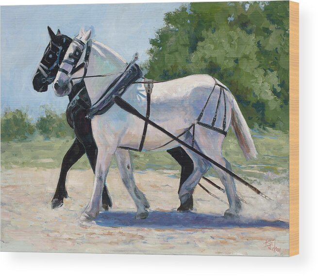 Draft Horses Wood Print featuring the painting Ebony and Ivory by Billie Colson