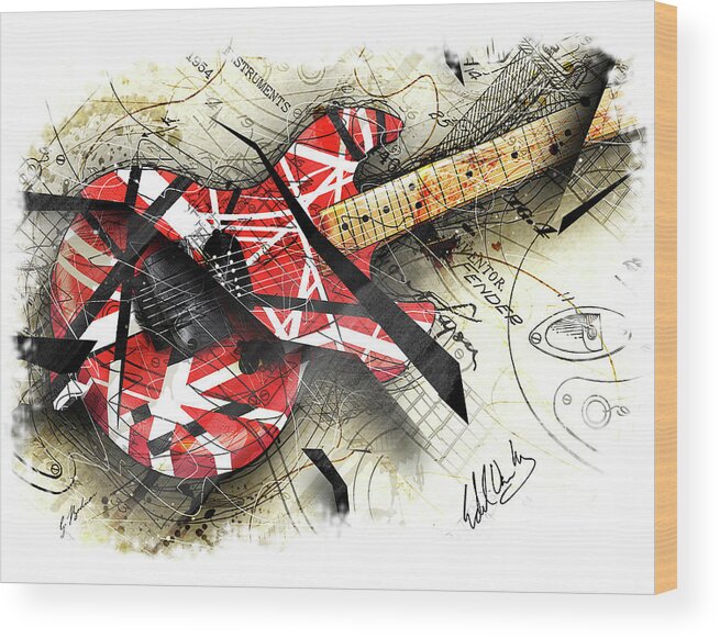 Guitar Art Wood Print featuring the digital art Eddie's Guitar 5150 by Gary Bodnar