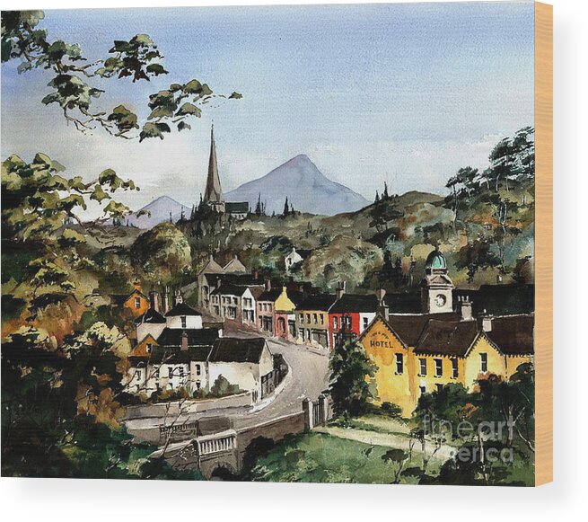 Ireland Wood Print featuring the painting Enniskerry Village Birdseye, Wicklow. by Val Byrne