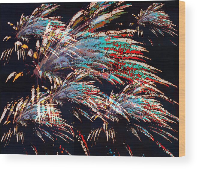 Patriotic Wood Print featuring the photograph Fireworks over Mt. Olivet Abstract Overlay by Mike McBrayer