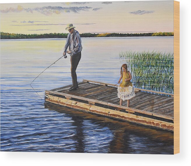 Fishing Wood Print featuring the painting Fishing With A Ballerina by Marilyn McNish