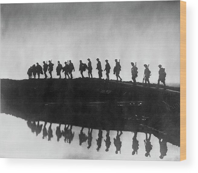 Marching Wood Print featuring the photograph Flanders Soldiers by Frank Hurley