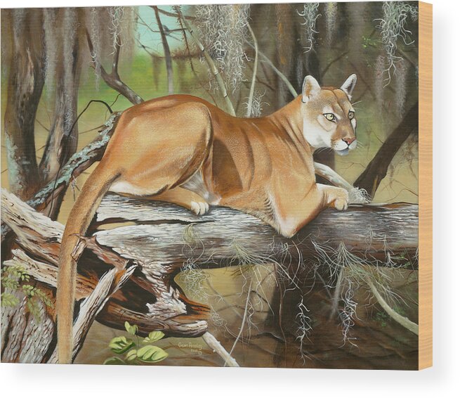 Florida Panther Wood Print featuring the painting Florida Panther by Geno Peoples