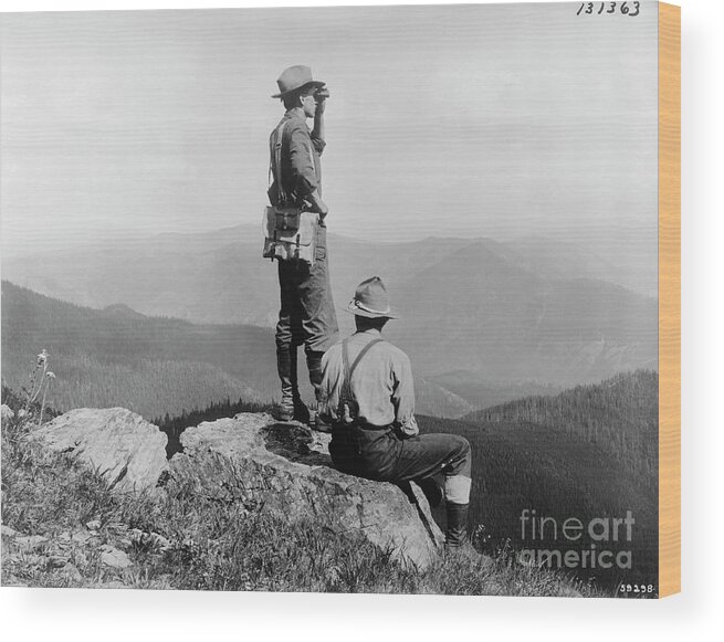 People Wood Print featuring the photograph Forest Rangers On Lookout For Forest by Bettmann
