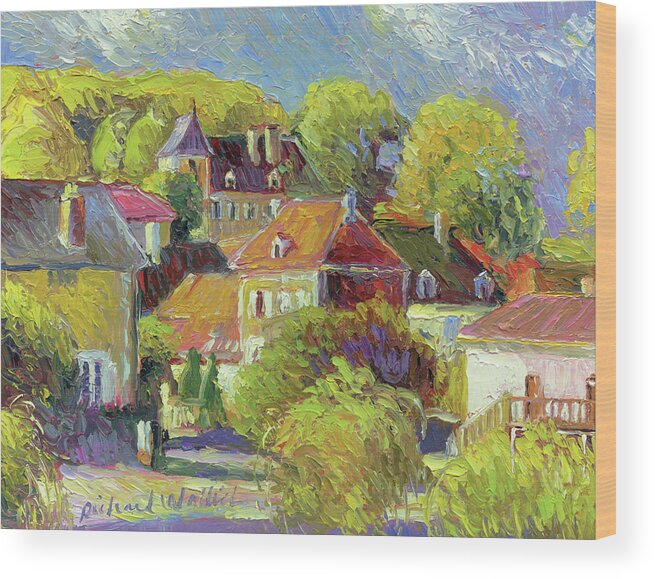 Small Town View Of Grouping Of Homes Interspered With Trees Wood Print featuring the painting France 2 by Richard Wallich