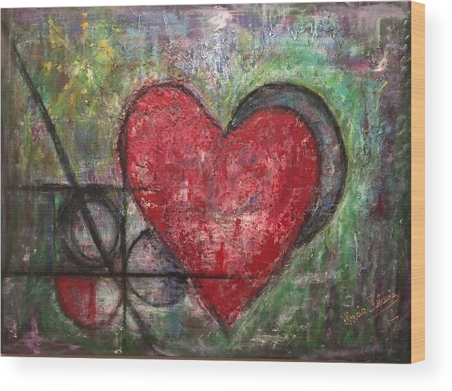 Love Wood Print featuring the painting Geometric love by Maria Iurescia