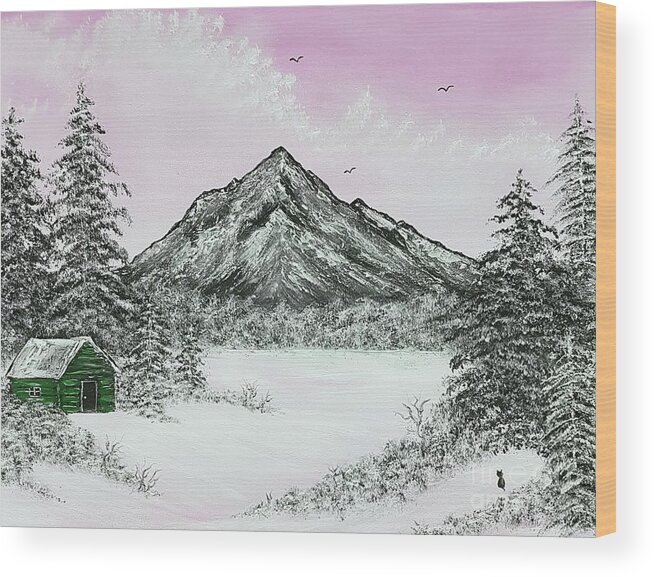 Landscapes Wood Print featuring the painting Glorious winter holidays pink by Angela Whitehouse