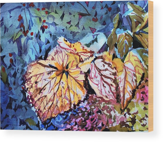 Leaf Wood Print featuring the painting Golden Leaves by Mindy Newman