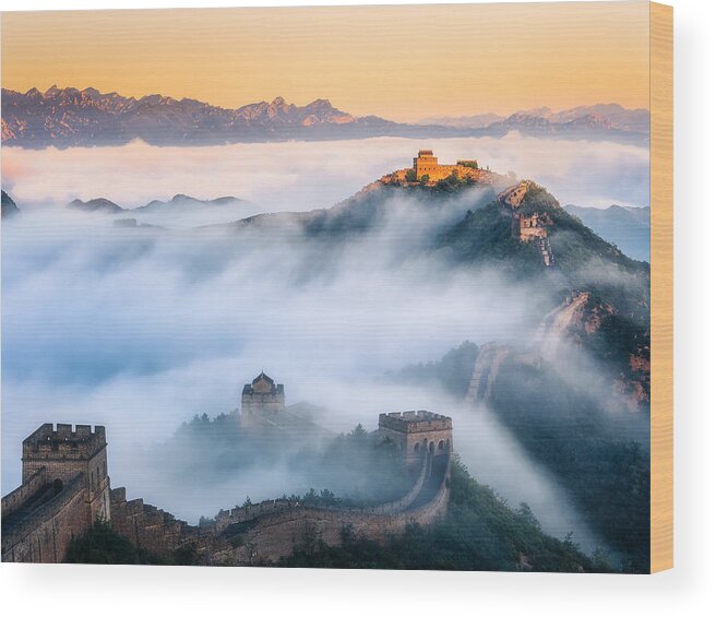 Fog Wood Print featuring the photograph Great Wall by Yimei Sun