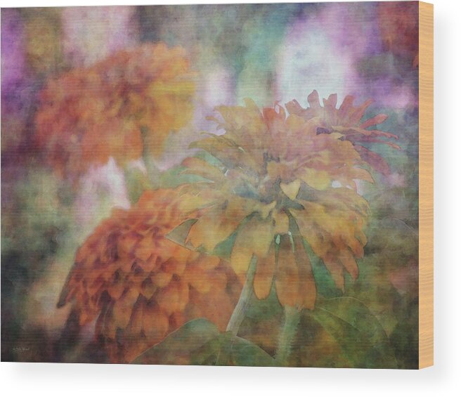 Impressionist Wood Print featuring the photograph Group of Zinnias 4116 IDP_2 by Steven Ward
