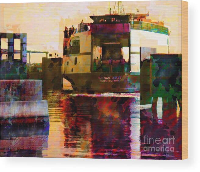 Sharkcrossing Wood Print featuring the painting H Steamship Authority Ferry MV Nantucket - Horizontal by Lyn Voytershark
