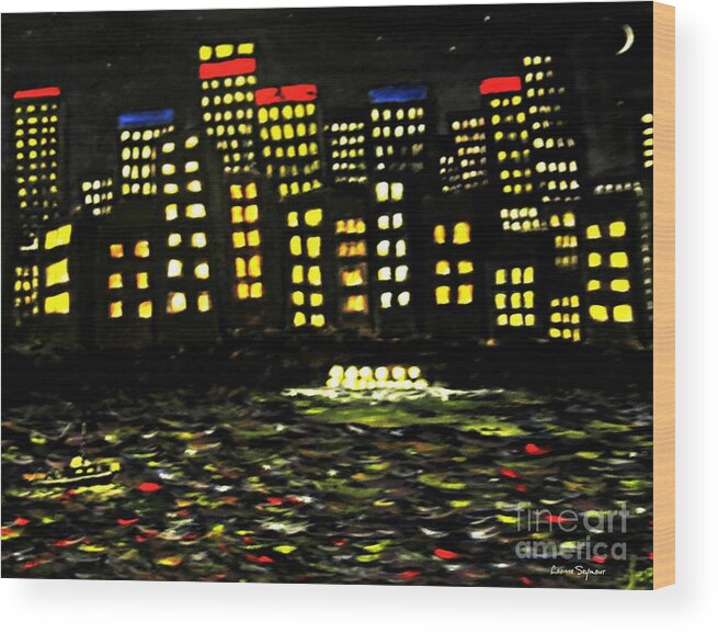 Sydney Harbour Wood Print featuring the painting Harbour Lights by Leanne Seymour