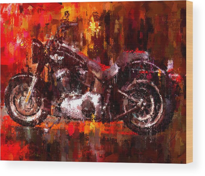 Impressionism Wood Print featuring the painting Harley Davidson Fat Boy dark by Vart Studio