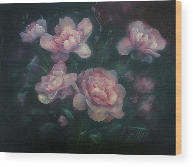 Pink Peonies Wood Print featuring the painting Heavenly Pink Peonies by Lynne Pittard