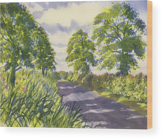 Watercolour Wood Print featuring the painting Hedgerows on Rudston Road by Glenn Marshall