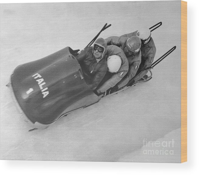 Event Wood Print featuring the photograph Italian Bobsled Team Competing by Bettmann