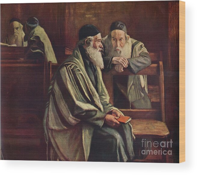 Oil Painting Wood Print featuring the drawing Jewish Synagogue by Print Collector