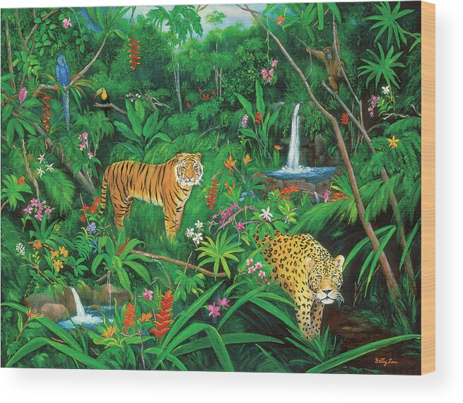 Jungle Wood Print featuring the painting Jungle by Betty Lou