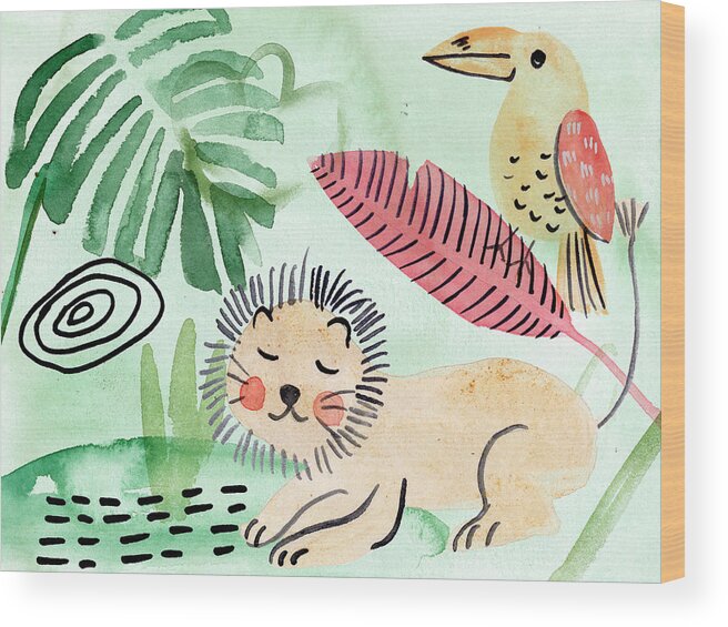 Animals & Nature+safari & Zoo Wood Print featuring the painting Jungle Of Life Collection A by Melissa Wang