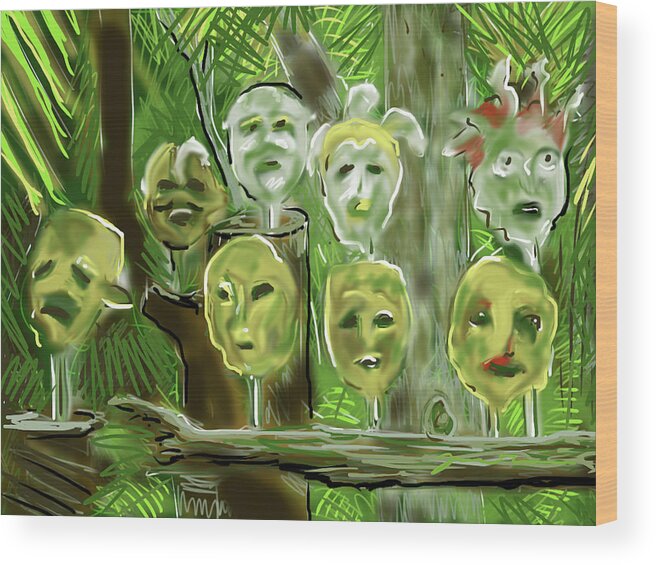 Botanical Wood Print featuring the digital art Jungle Spirits by Jean Pacheco Ravinski