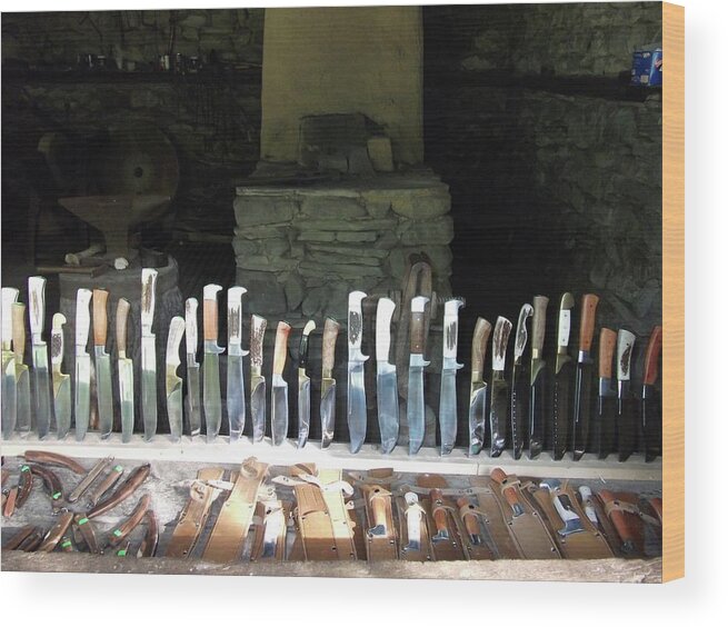 Knife Shop Wood Print featuring the photograph Knife shop in Bulgaria by Martin Smith