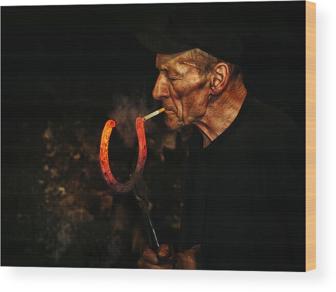 Horseshoe Wood Print featuring the photograph Kowal / Blacksmith by Maciej Przeklasa