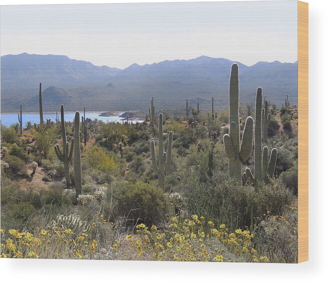 Bartlett Wood Print featuring the photograph Lakeside Saguaros #1 by Gordon Beck