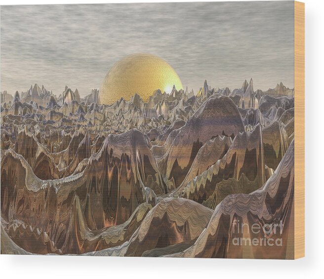 Golden Orb Wood Print featuring the digital art Land of The Golden Orb by Phil Perkins