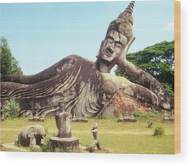 Grass Wood Print featuring the photograph Laos Buddha Garden by (c)paolodelpapa