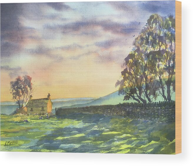 Watercolour Wood Print featuring the painting Long Shadows at Sunset by Glenn Marshall