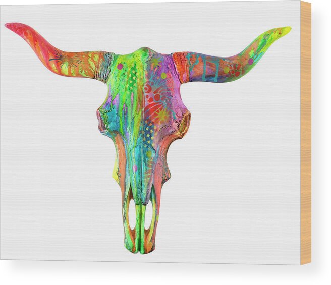 Longhorn Wood Print featuring the mixed media Longhorn by Dean Russo- Exclusive
