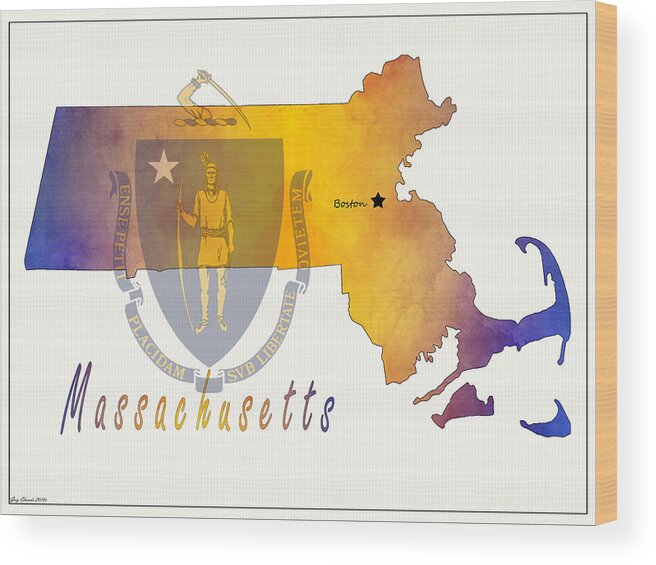 Art & Collectibles Wood Print featuring the painting Massachusetts Watercolor Map Style 2 by Greg Edwards