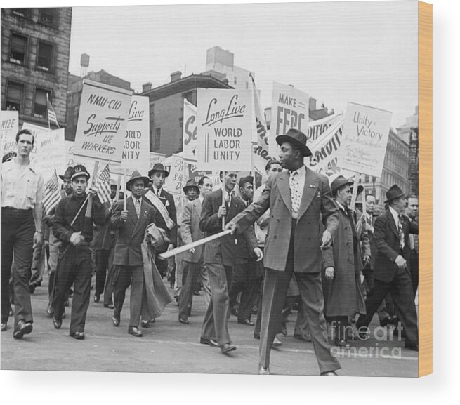People Wood Print featuring the photograph May Day Workers Parade In New York by Bettmann