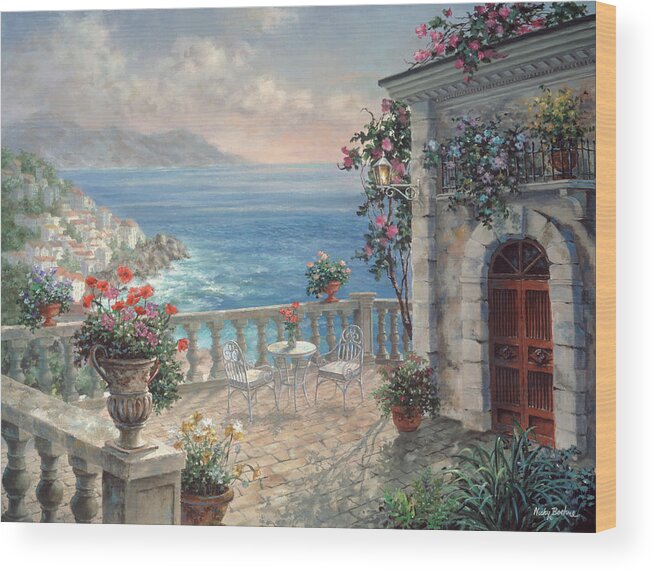 Mediterranean Elegance Wood Print featuring the painting Mediterranean Elegance by Nicky Boehme