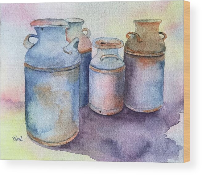 Milk Wood Print featuring the painting Milk cans by Beth Fontenot