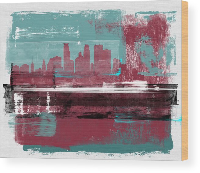 Minneapolis Wood Print featuring the mixed media Minneapolis Abstract Skyline II by Naxart Studio