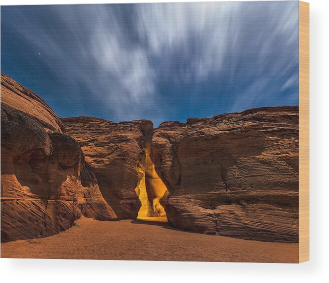 Moonlight Wood Print featuring the photograph Moonlight Over Antelope Canyon by Hua Zhu