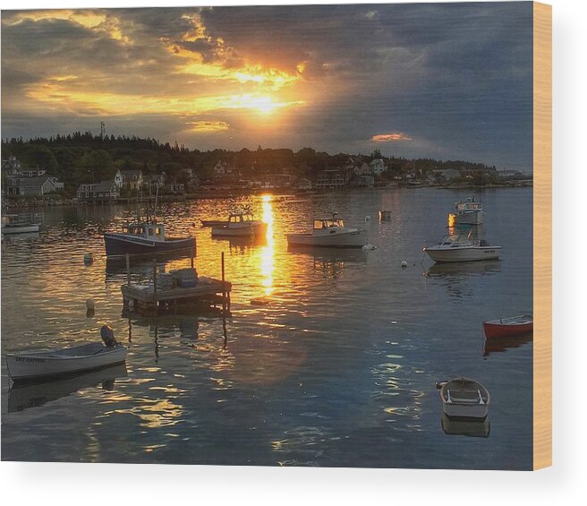 Sunrise Wood Print featuring the photograph Morning Light in Stonington Maine by Anne Sands