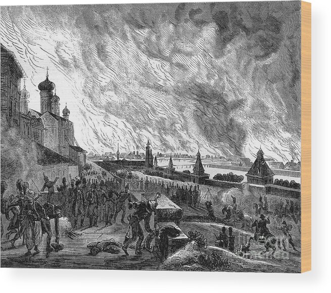 Engraving Wood Print featuring the drawing Moscow On Fire, 15th September 1812 by Print Collector