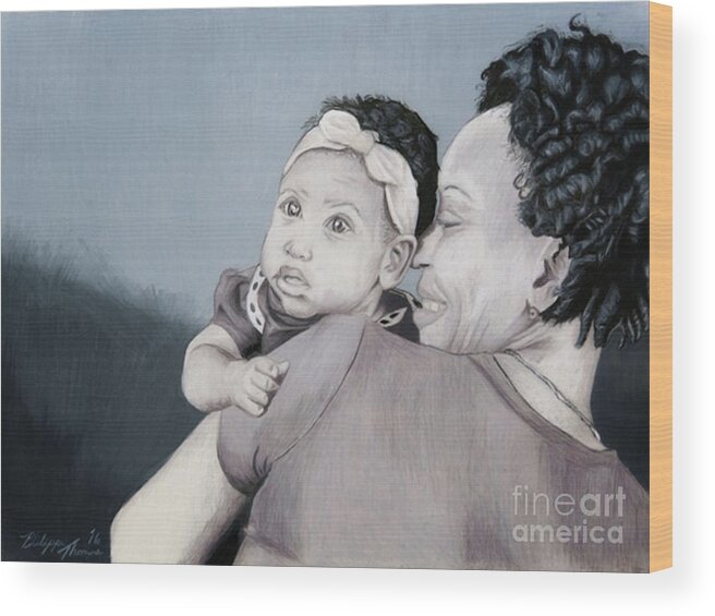 Black Art Wood Print featuring the drawing Mother and Daughter by Philippe Thomas