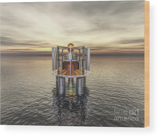 Structure Wood Print featuring the digital art Mysterious Structure At Sea by Phil Perkins
