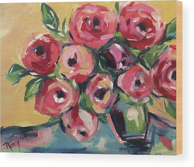 Roses Wood Print featuring the painting New Roses by Roxy Rich