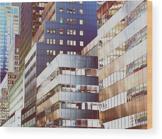 Corporate Business Wood Print featuring the digital art New York City Office Buildings, Abstract by Peter Neumann
