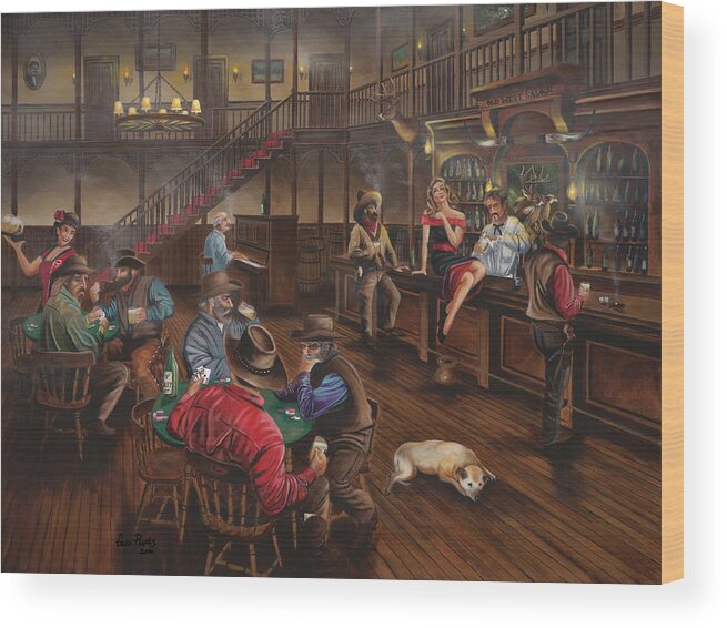 Old West Saloon Wood Print featuring the painting Old West Saloon by Geno Peoples