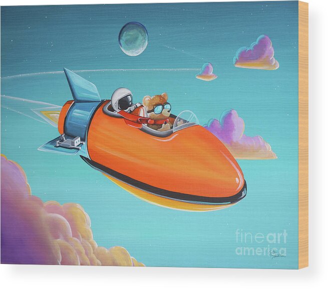 Spaceship Wood Print featuring the painting On Time by Cindy Thornton