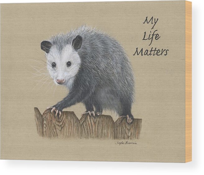 Opossum Wood Print featuring the pastel Opossum by Twyla Francois