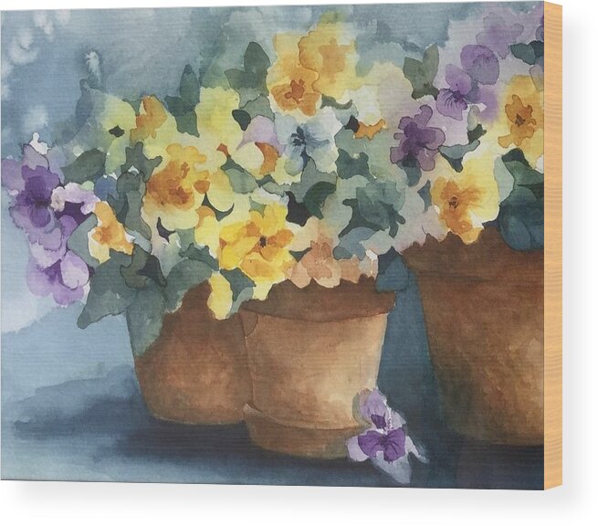 Pansies Wood Print featuring the painting Detail of Pansies #2 by Lael Rutherford