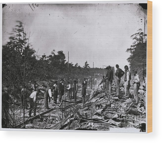 Civil Engineering Wood Print featuring the photograph People Repairing Railroad by Bettmann